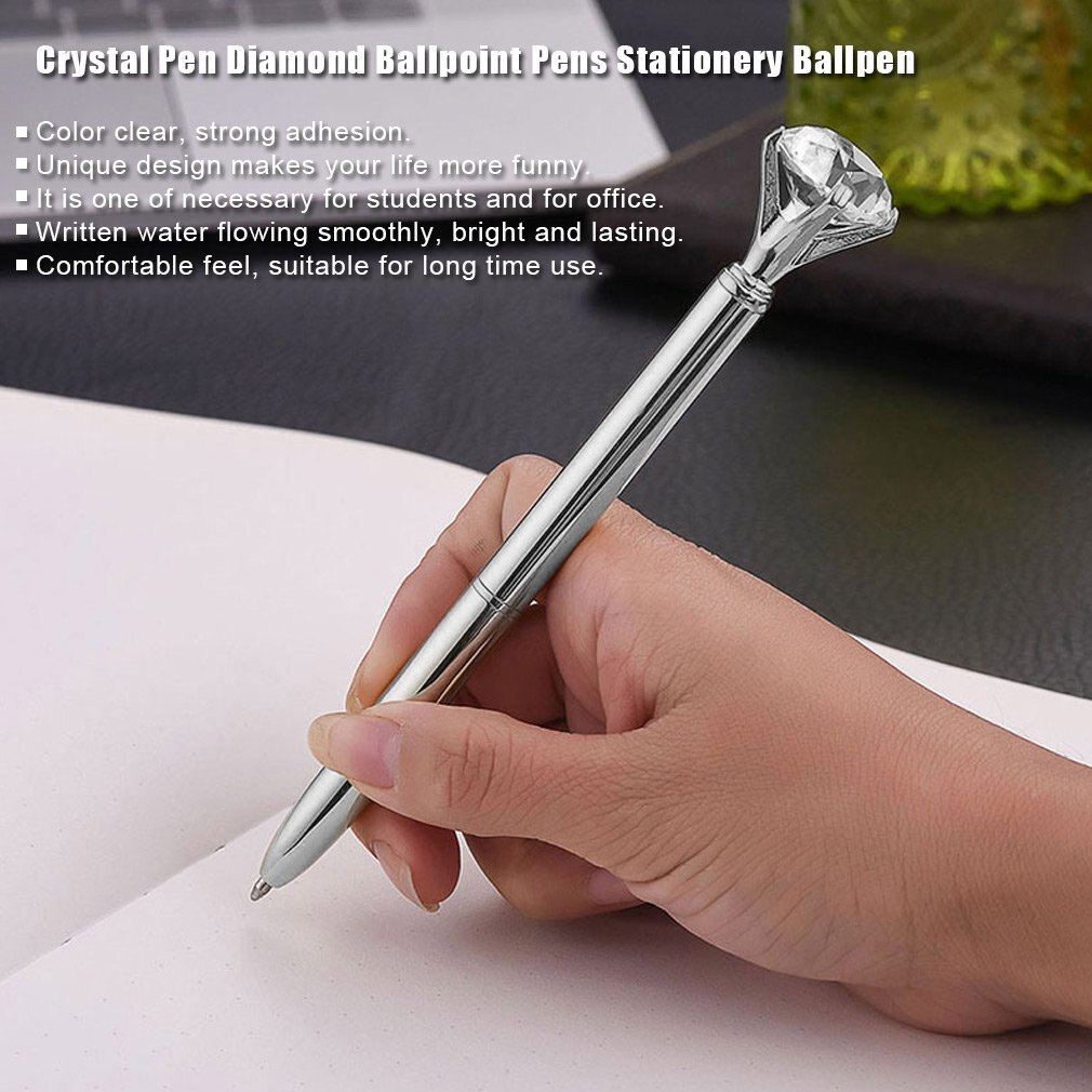 Luxury Portable Big Crystal Pen Diamond Ballpoint Pens Stationery Ballpen Home Office School Supplies: Silver