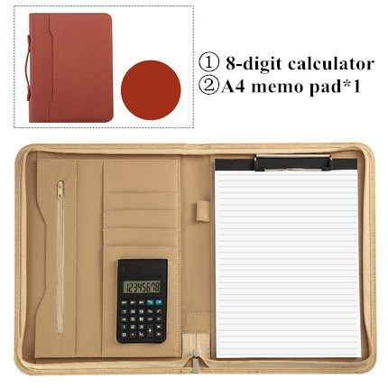 A4 Zipper Padfolio Portable File Bag Luxury Folder With Calculator Organizer Memo Pads Business Manager Briefcase Stationery: B Brown