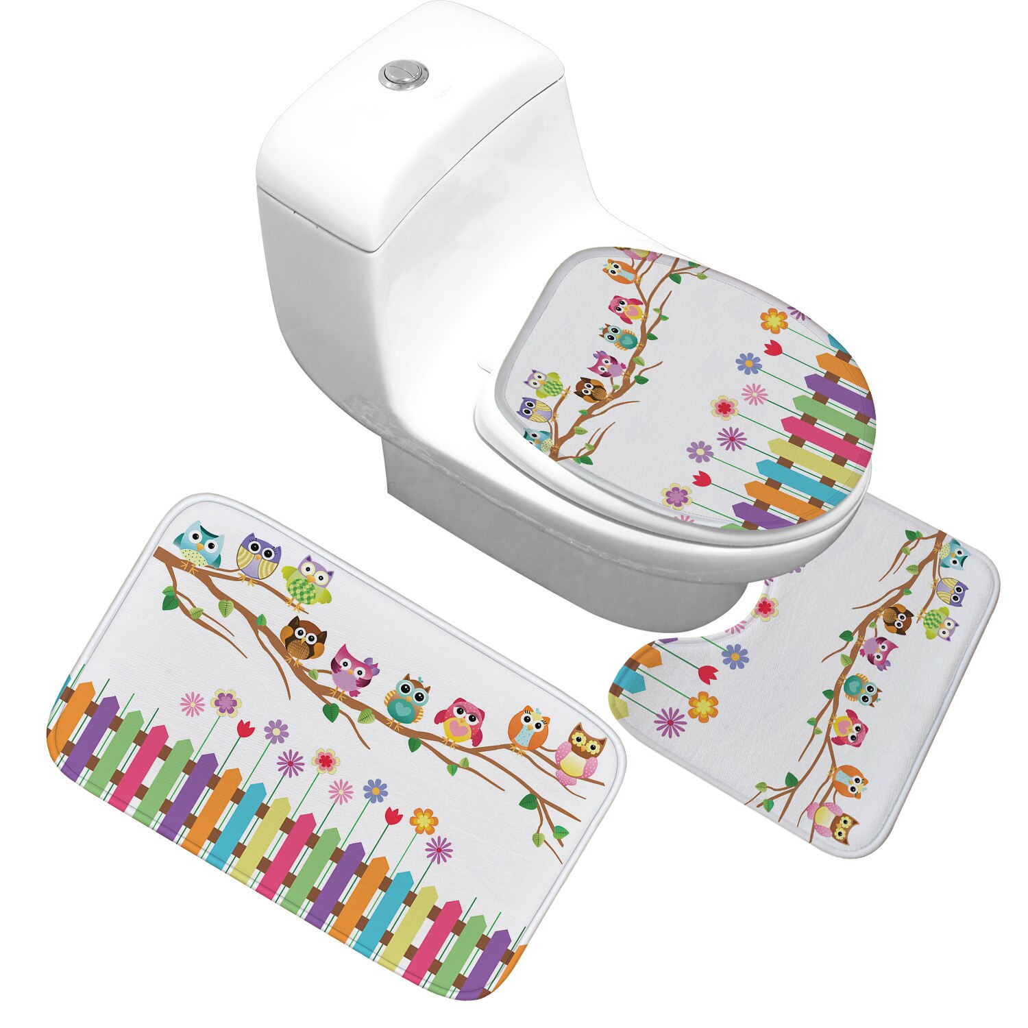 Honlaker Cartoon Owl Bathroom Mat Set Water-absorbing Non-slip Bathroom Rug Toilet Bath Mats Toilet Cover Decoration: 05