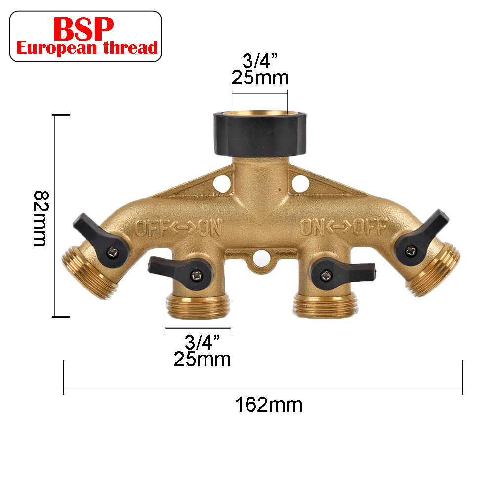 4 Way Brass Garden Hose Splitter Y-Type Watering Tap Connector Distributor For Outdoor Tap and Faucet Garden: Brown