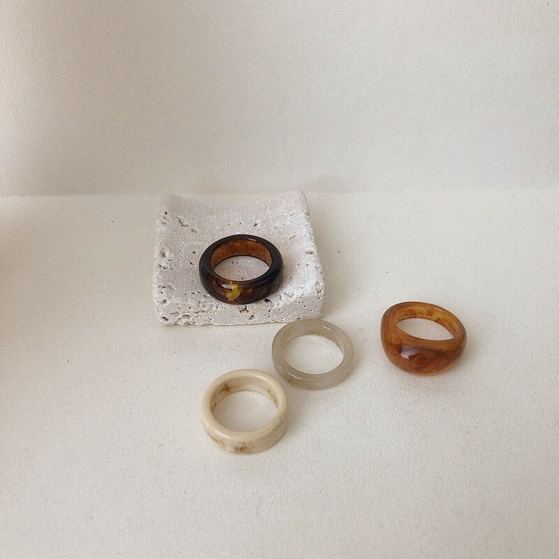 AOMU – ensemble de bagues en résine pour femmes, 4 pièces, rétro, Chic, léopard, acrylique, fête, empilées, bijoux, accessoires, ,