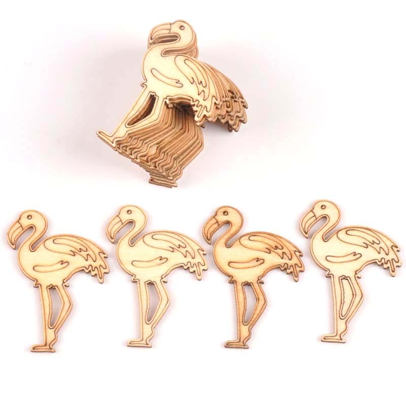 10Pcs 35x51mm Flamingo Pattern Natural Wood Crafts Scrapbook DIY For Wooden Ornaments Handmade Home Decoration Accessories m1807