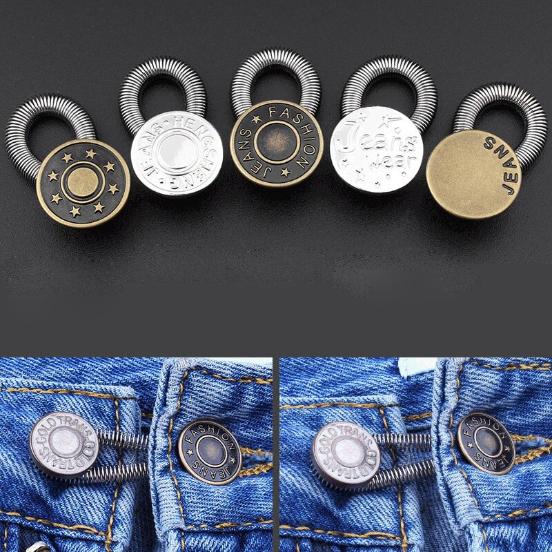 5 stk jeans taljeforlængelse justerbar strækknap fjederbukser generelt metalknapper tilbehør