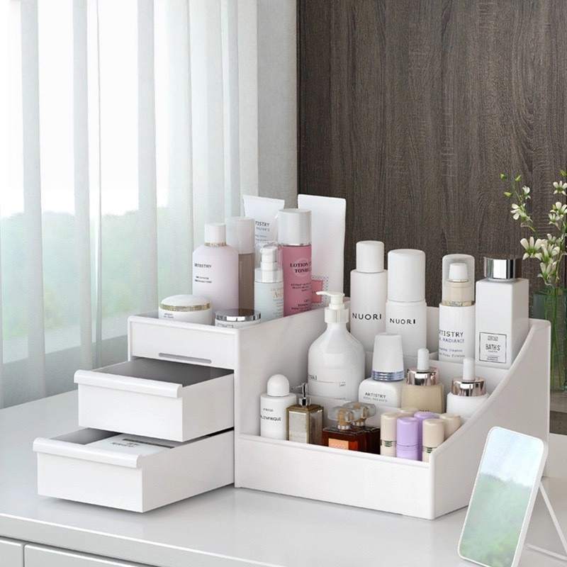 Organizador de maquillaje con cajones, almacenamiento organizador, tocador, almacenamiento en encimera del dormitorio para el cuidado de la piel, cosméticos, herramientas para cepillos de pestañas