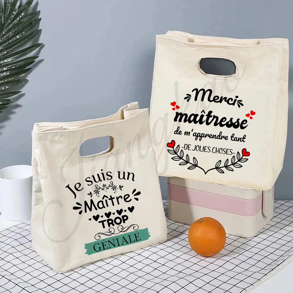 Merci Maitresse Maitre French Printed Lunch Bag Insulated Cooler Bento Tote Thermal Food Bags Teacher's Day for Teachers