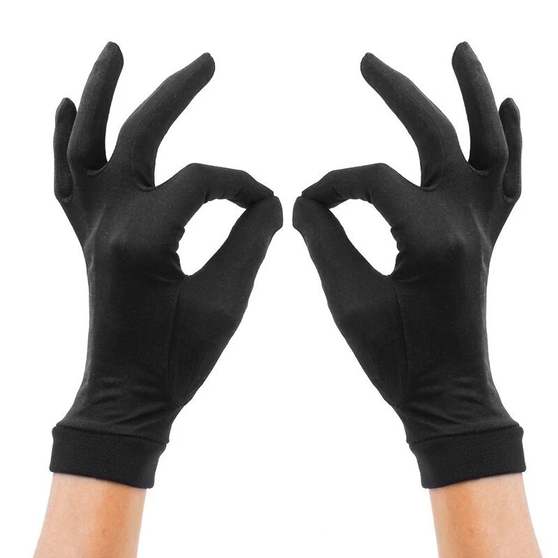 100% natürliche Seide handschuhe Weiblichen Sommer Dünne UV Sonnencreme Atmungsaktive Schlaf Feuchtigkeits Elastischen Touch Bildschirm Fahren Handschuhe L36L: A60 Black