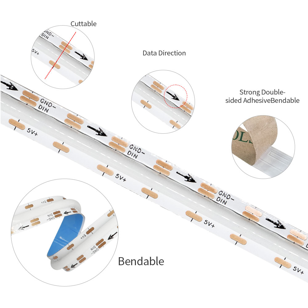 Bande lumineuse Led COB RGBIC W2812B, DC5V, WS2812, 160/180/240 diodes/Pixels/m, haute densité, adressable individuellement, couleur de rêve