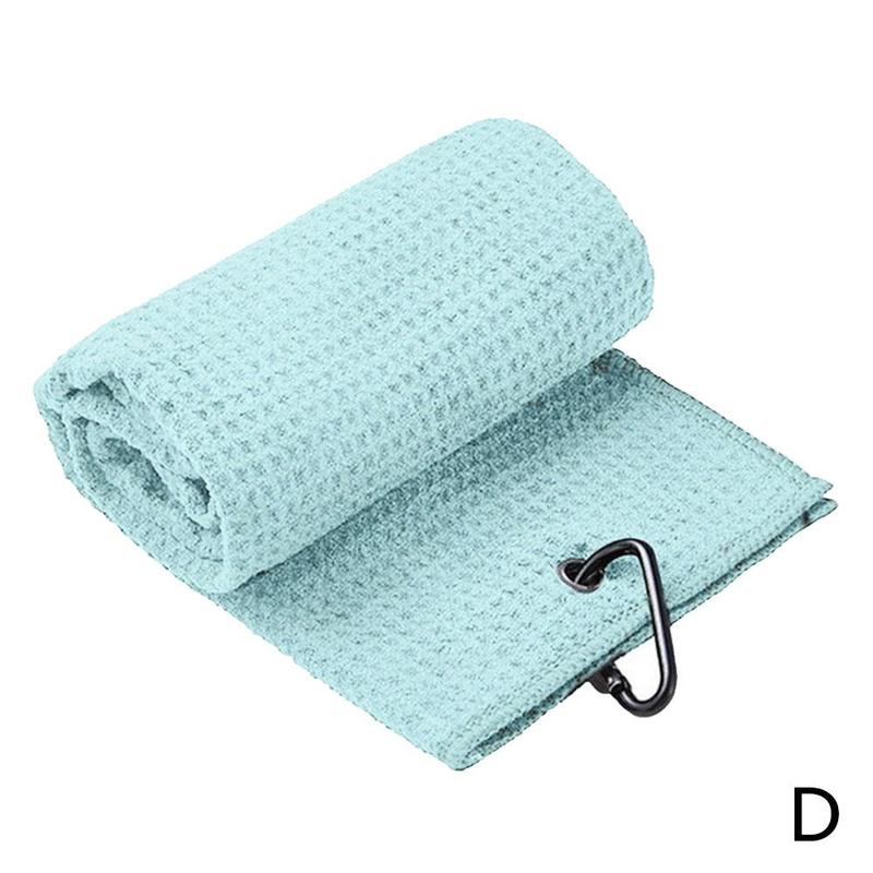 Golf Towel Waffle Pattern Cotton With Carabiner Cleaning Towels Cleans Hook Balls Microfiber Clubs Hands B0F2: light blue