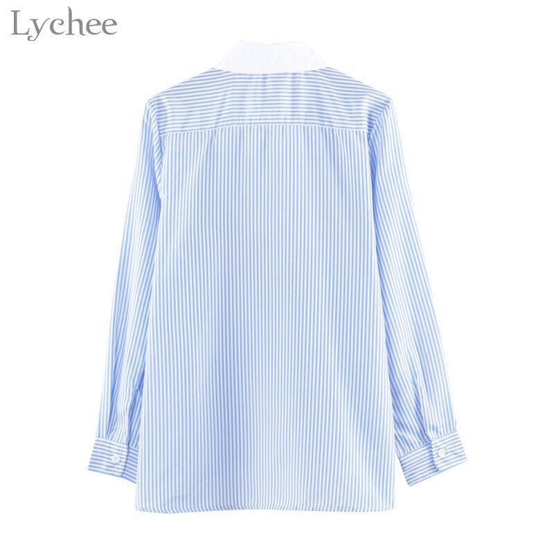 Lychee Mori Girl Women Blouse Cat Flower Embroidery Stripe Casual Loose Long Sleeve Spring Autumn Shirt Tops