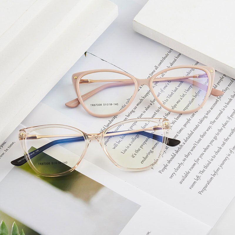 Cat Eye Anti-Blue Ray Optische Brillen Kunststoff Brille Rahmen Vollrand Frauen Stil mit Frühling Scharniere