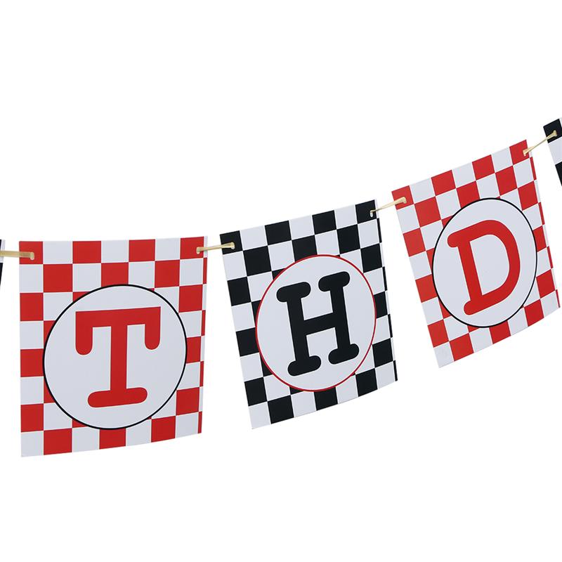 Checkered Racing Flags Banner Garland Party Decoration Letter Bunting Birthday Party Supplies for Car Themed Party