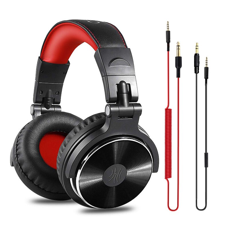 Oneodio Wired Over-Ear Headset With Microphone Hifi Studio DJ Headphones Stereo Monitor Foldable Earphones: Pro-10 Red