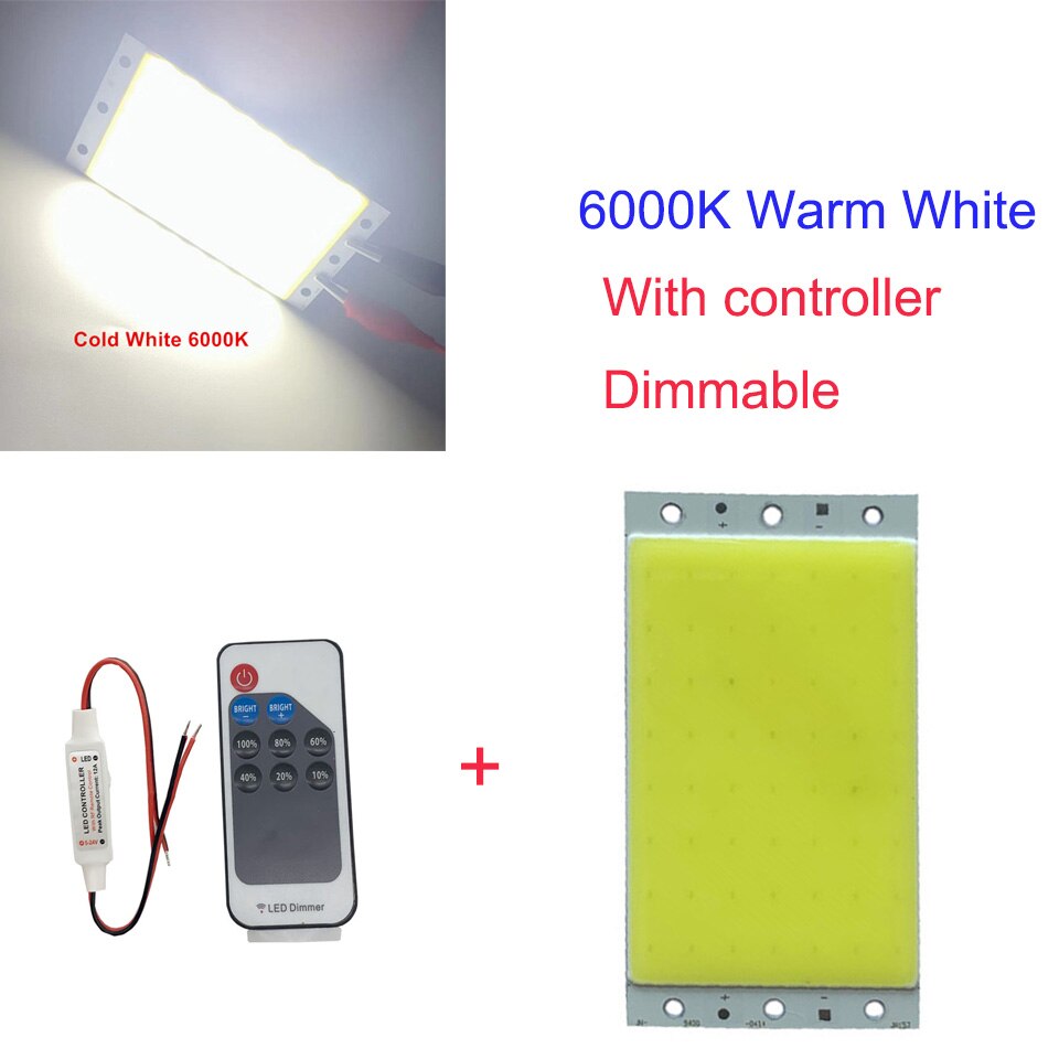 Panneau lumineux LED 12V 15W COB avec contrôleur de gradation 1500lm, 2 pièces/lot, ampoule blanche froide naturelle chaude pour la décoration de travail de bricolage: With controller6000K