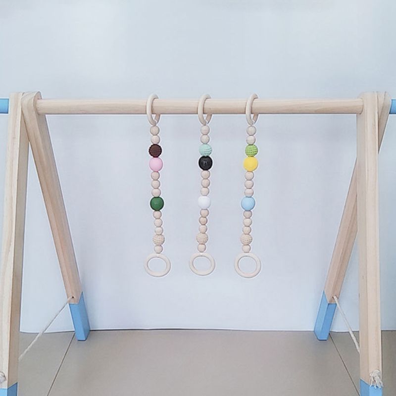 OOTDTY 1Set Nordic Cartoon Baby Wooden Gym Fitness Frame Rack Hanging Pendant Beaded Toys Kit Toddler Infant Room Decorations