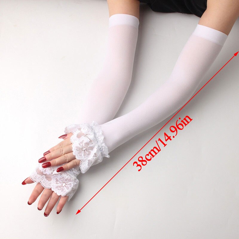 Gants longs d&#39;été en dentelle sans doigts, manches élastiques pour la conduite, mitaines longues sans doigts pour la Protection solaire