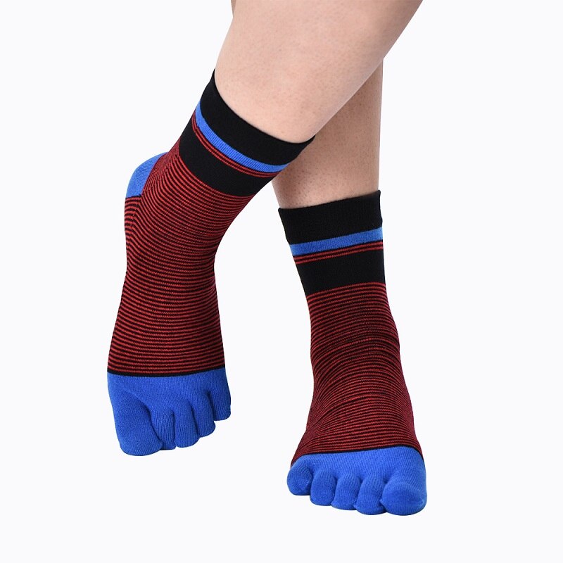 2 Pairs/Lot Stripes Cotton Men's Feet Toe Socks Boys Anti-friction Sports Breathable Five Toe Socks Anti-friction