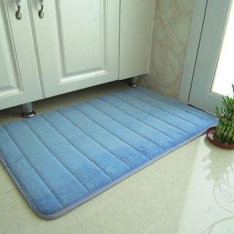 40x60cm Memory Foam Bath Mats Bathroom Horizontal Stripes Rug Non-slip Bath Mats B: Blue