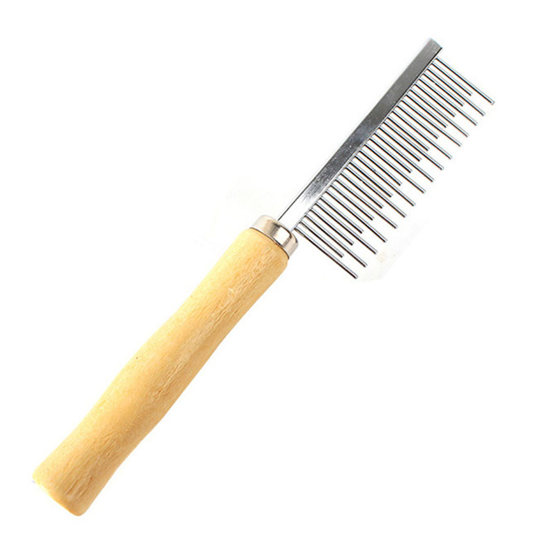 Green-peine de doble cara de acero inoxidable con mango de madera, herramienta para desenredar el pelo de perros y gatos, productos de aseo: C