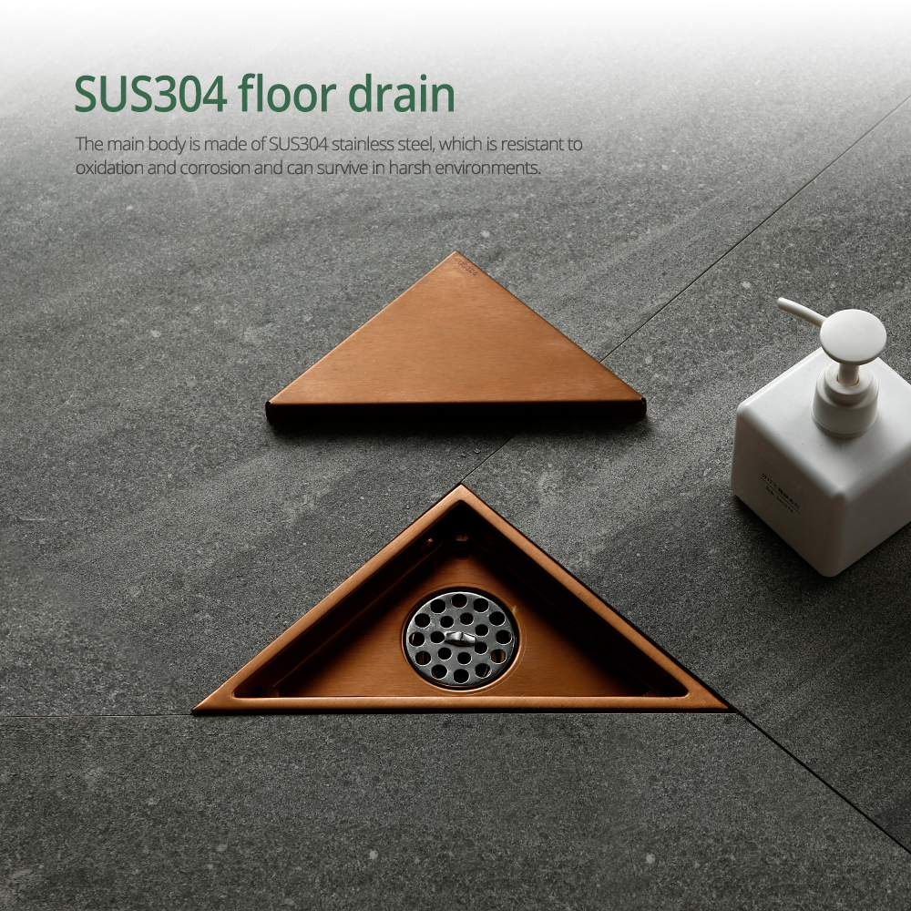 Golvavlopp i rostfritt stål, sifon, triangelformad lock, badrumsavlopp, ren sil, rostfri, luktfri, 304 tillbehör