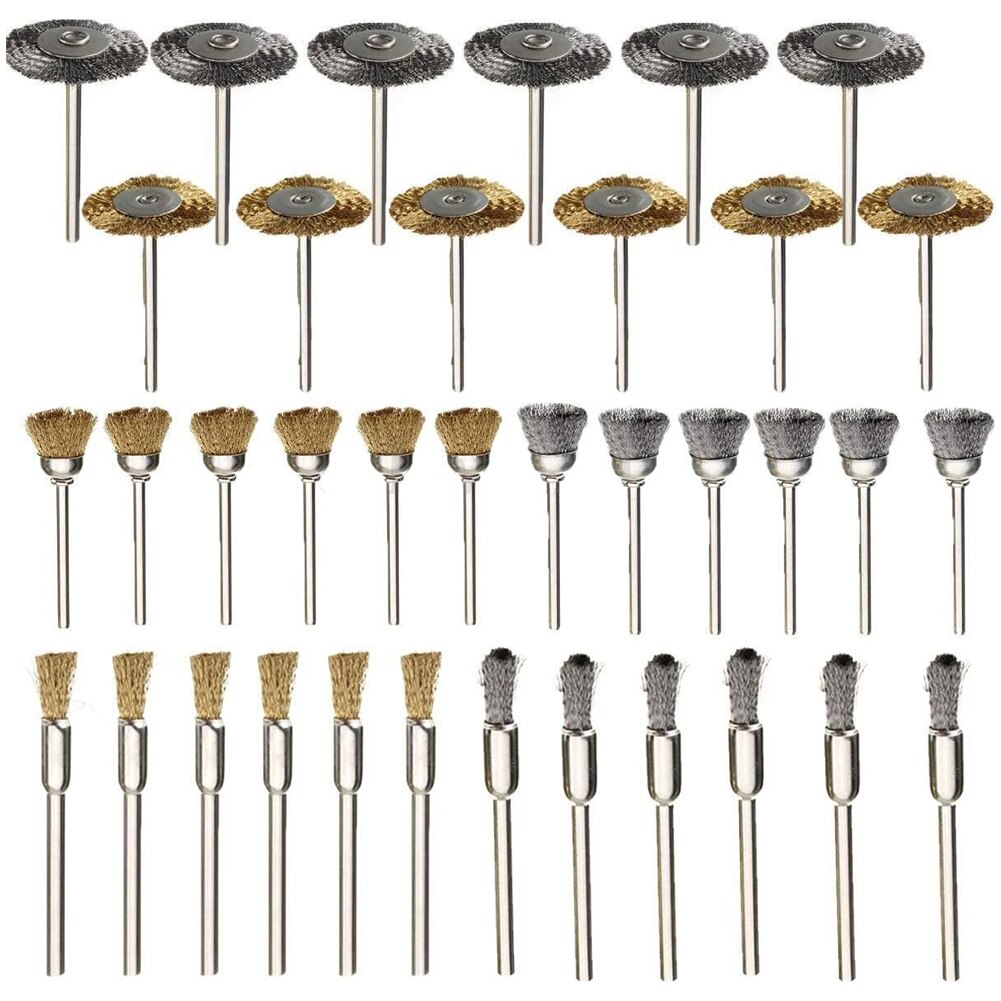 36Pcs Brass Brush Steel Cleaning Wire Wheels Brushes Drill Rotary Tools Polishing Rotary Tools Metal Rust Removal Brush Set