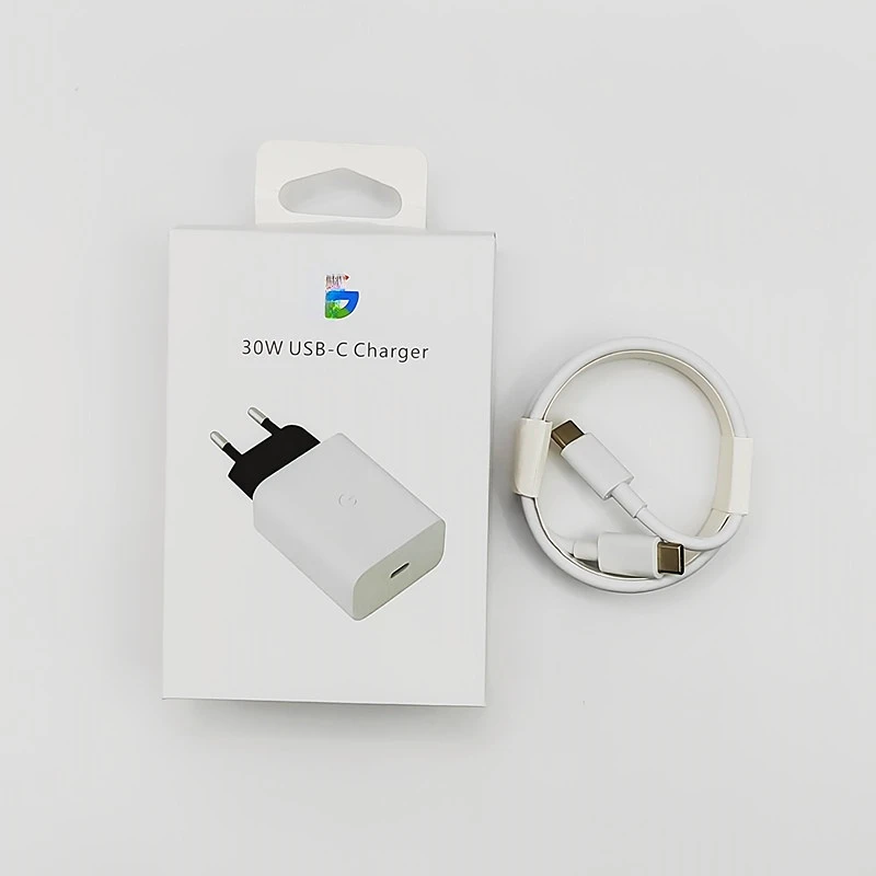 Cargador USB-C rápido PD de 30W para Google Pixel 9A 8A 7A 6A 5 Adaptador de carga de pared Compatible con dispositivos USB-C Cable USB C a C de 1M