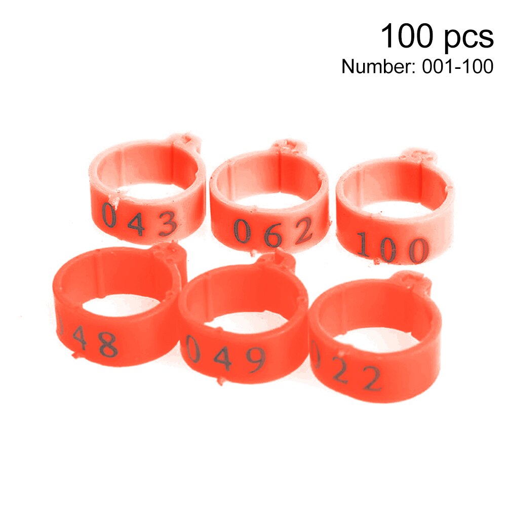 100 stk fôringsklips bånd fugl papegødu mini nummerert 16mm gjenbrukbare 001 til 100 fjærkre bein ringe kyllinger ender gås