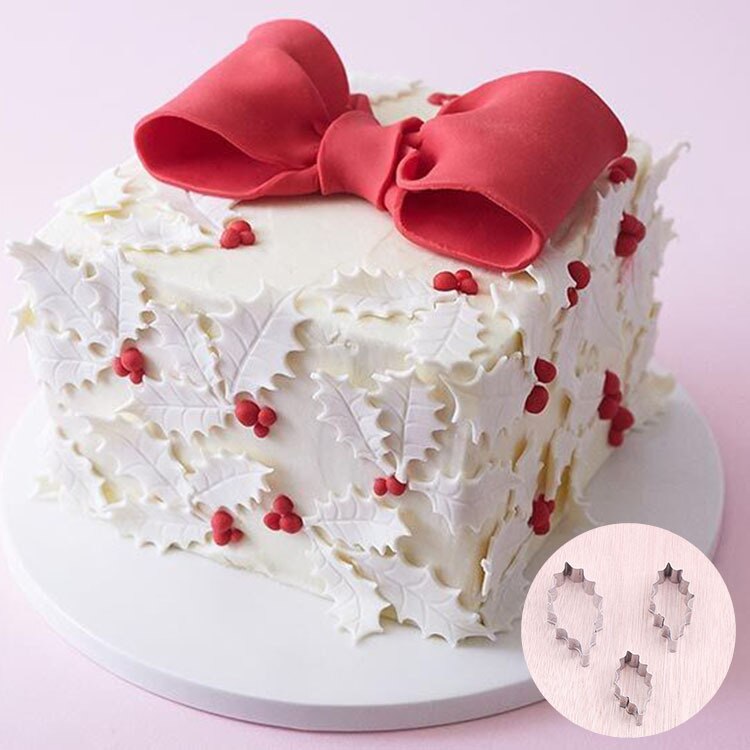 APRICOT 3PCS Cake Mould Holly leaves Stainless Steel Fondant Cookie Cutters for Wedding Cake Decorating Tools