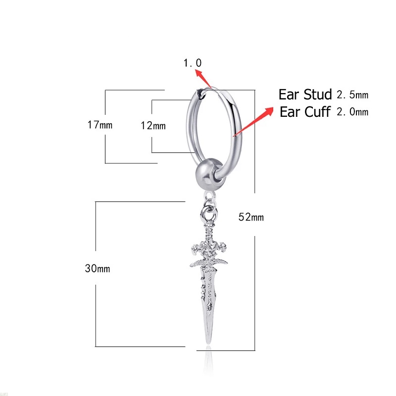 Pop Punk Zwaard Hanger Oor Clip/Gesp Oorbellen voor Mannen/Vrouwen Rvs Vintage Dolk Gothic Cool Party sieraden