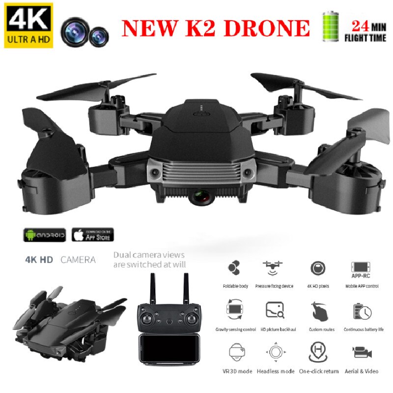 K2 Dual Camera Gps Drone Fixed Height Quadcopter Long Endurance Folding Drone Hd 4k Aerial Remote Control Aircraft Toys For Girl