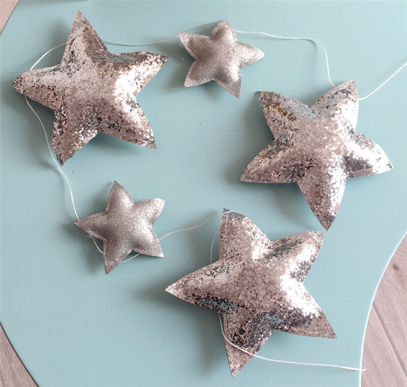 Nordic Baby Room Decoration Handmade Nursery Star Garlands Kids Room Wall Decorations Photography Props Baby Bed Accessories: Silver