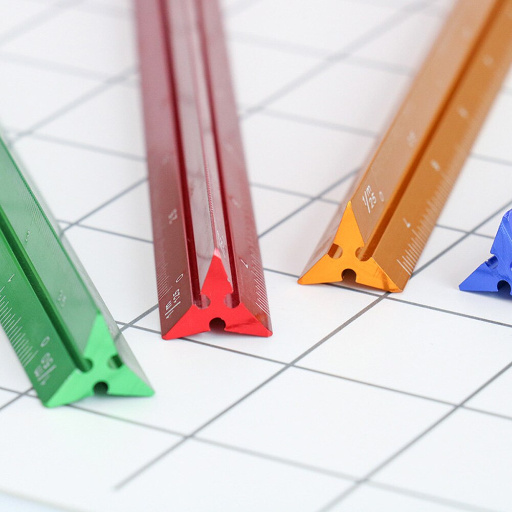 MIRUI-herramienta de medición de suministros de oficina, regla de escala de pequeña proporción, regla Triangular multifuncional, regla escolar de aluminio colorida de 15cm