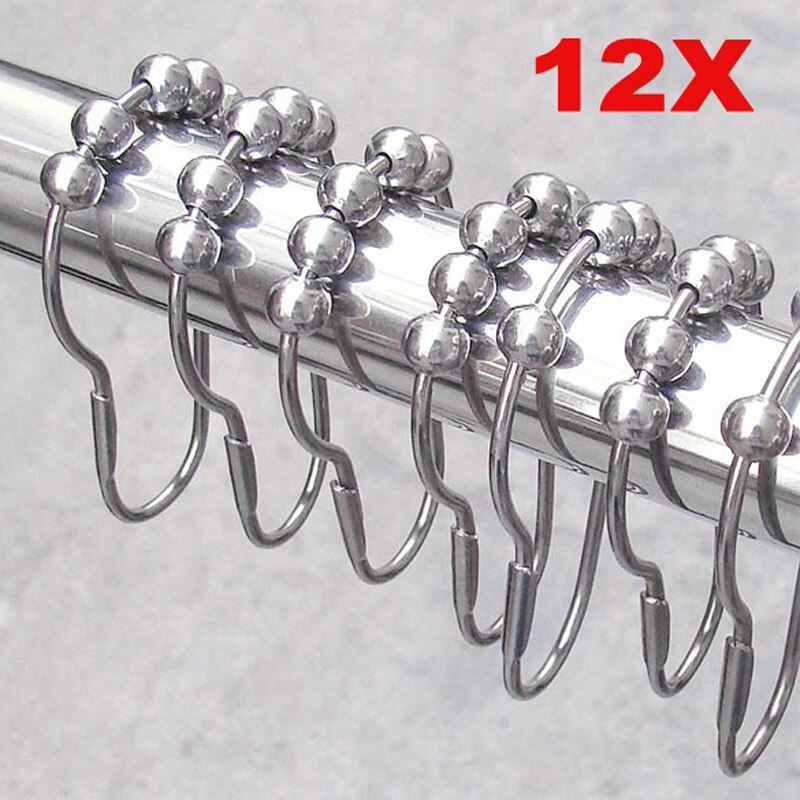 12Pcs Praktische Rvs Gordijn Haken Bad Rollerball Douche Gordijnen Glide Ringen Handig Thuis Badkamer Accessoires
