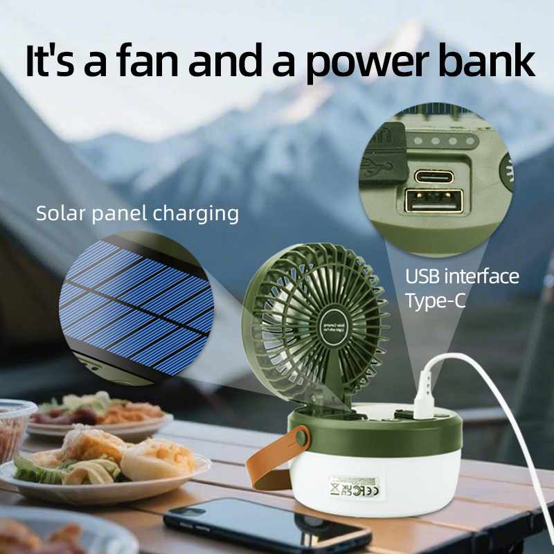 4 lichtmodi Outdoor zonne-ventilator Lantaarn Campingverlichting 2-in-1 met ophangen voor stroomuitval Noodoverleving Reisavontuur