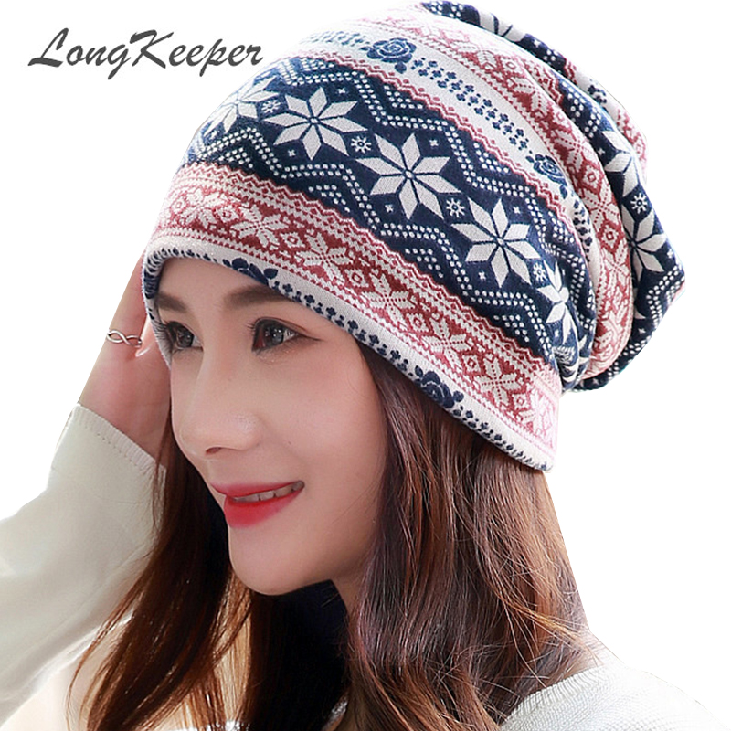Longguard Polyester chapeau adulte décontracté flocon de neige bonnets femmes printemps automne femme casquette écharpe