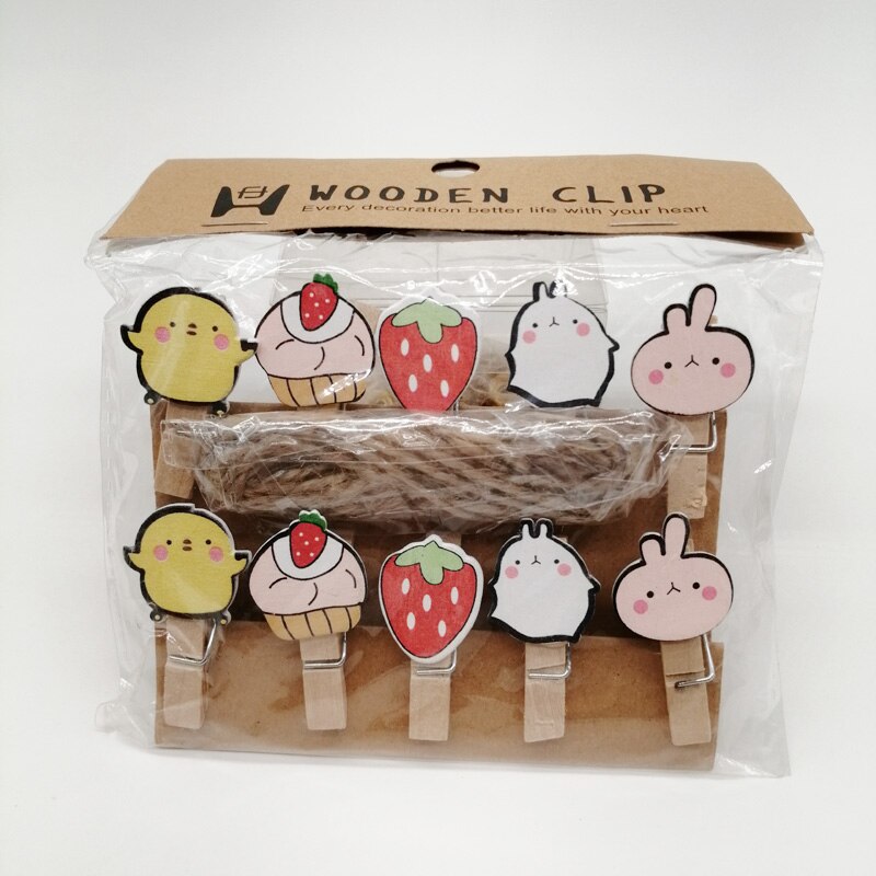 10pcs/bags Clothes Clip Wooden Clips 35mm Decoration Craft Natural Pegs Mini Clothespin Wooden Clip for Clothes Hair Accessories: Strawberry