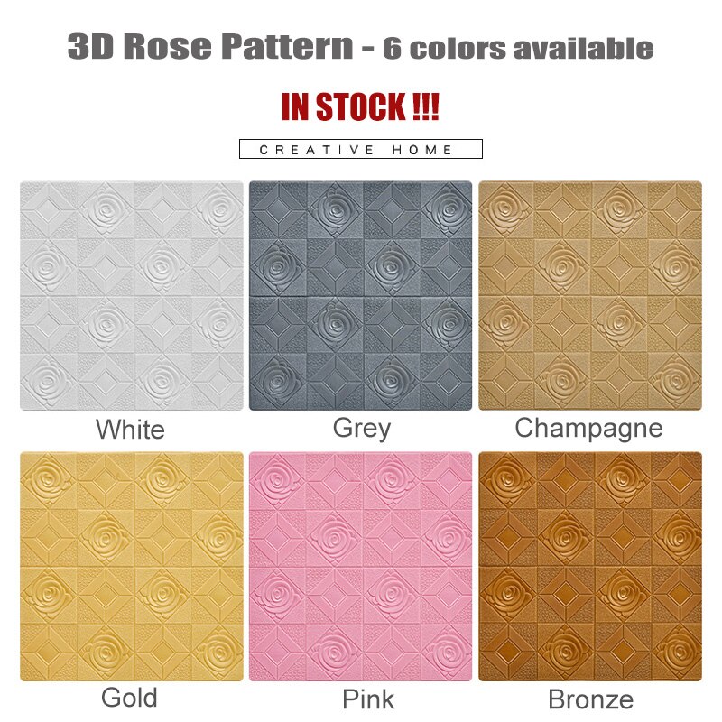 5Pcs 3D Self-adhesive Wall Sticker Wall Panel Ceiling Rose Pattern Waterproof Moisture-proof Foam Wallpaper Living Room Decor