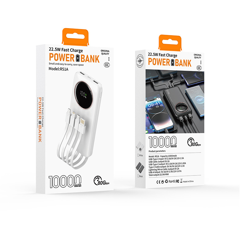 ferising ccc Power Bank Certified Ultra-High Capacity Power Bank – Super Fast Charging with Built-in Cable Portable