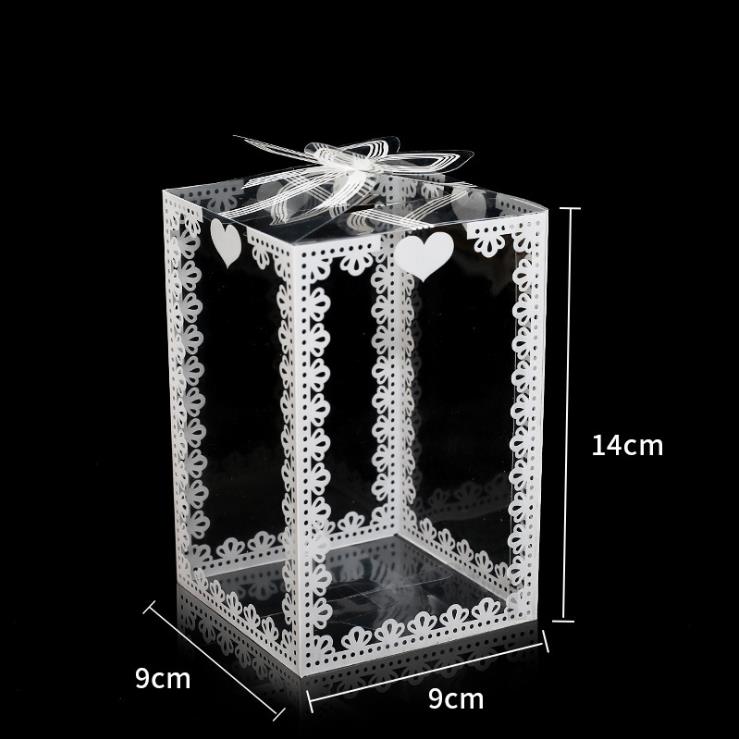 50 stuks transparante pvc-doos voor bruiloft/kerstcadeautjes, taartverpakkingen, chocolade, snoep, dragees, appels en evenementen.: 9 9 14cm