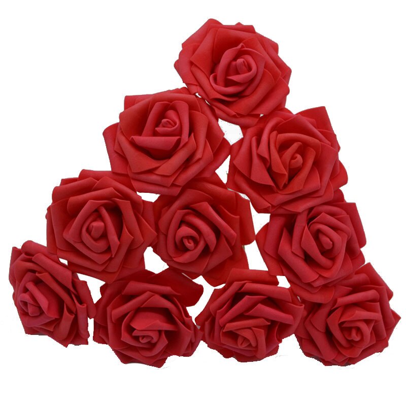 10 stk/parti 8cm pe skum rose kunstige blomsterhoveder til gør-det-selv-kranse bryllupsfest dekoration hjem have dekorative forsyninger: F06 røde
