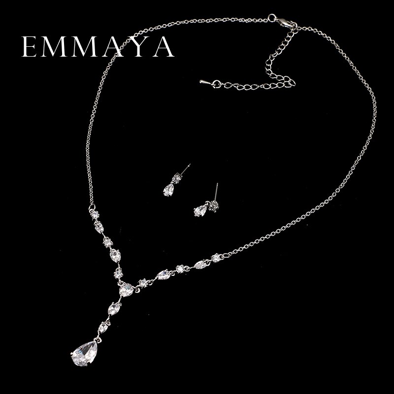 Emmaya Trendy White Water Zirconia Bruiloft Sieraden Sets Luxe Verklaring Ketting Oorbellen Set Jurk Accessoires