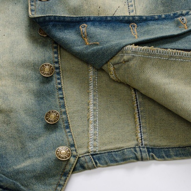 Chaleco casual de mezclilla de talla grande 4XL vaqueros sin mangas ajustados de ajuste ajustado de cuello en V chalecos de motocicleta abrigos de una sola botonadura