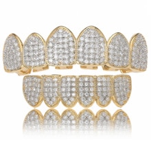 Cubic Zircon Hip Hop Fangs Teeth Grillz Top & Bottom Grills Dental Mouth Punk Teeth Caps Cosplay Party Rapper Jewelry