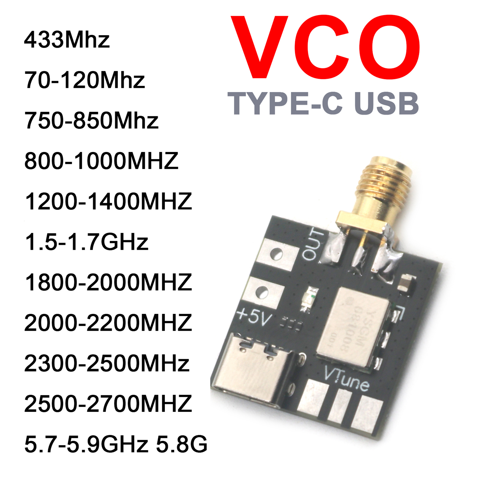 70Mhz-5.8Ghz VCO Entwicklungsbrett RF Spannungsgesteuerte Oszillator Signalquelle 433M 900M 1.5G 2.4G PLL FM Radio VHF WIFI