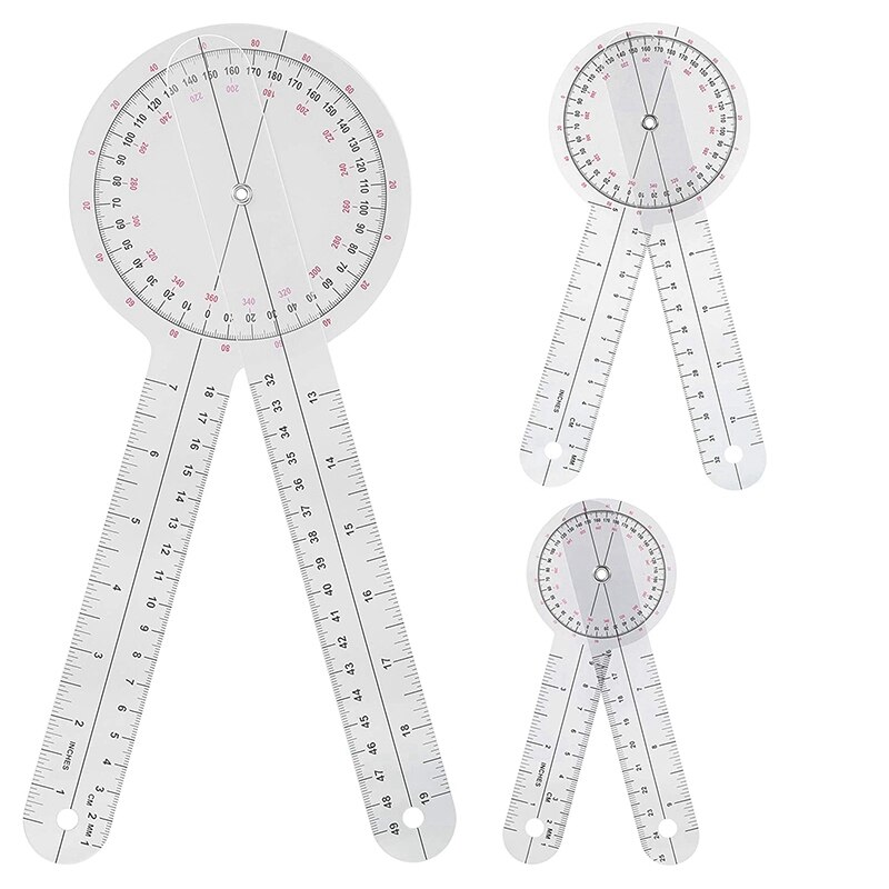 3-Piece Goniometer 6/8/12 Inch Occupational Therapy Protractor Tool Measuring Angle Ruler 360 Degree Universal: Default Title