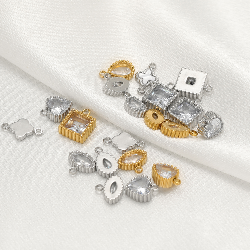 5 Stück Edelstahl Herz Glas Kristall Reize Gold Farbe Quadratische Anhänger für DIY Halskette Schmuckherstellung Armbänder Erkenntnisse
