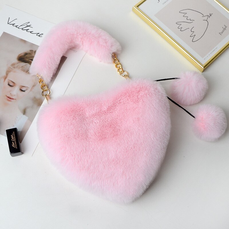 Pluche Hartvormige Winter Vrouwelijke Schattige Clutch Portemonnee Liefde Handtas Modeketen Pluche Tas Tas Voor Vrouw: 5