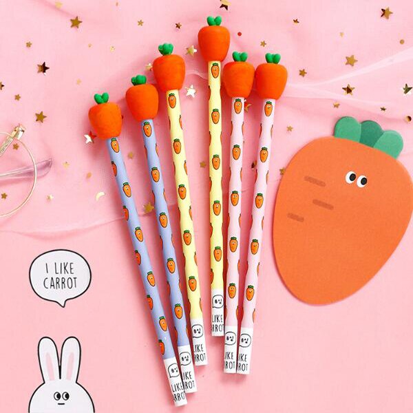 2PCS/lot Carrot Wooden Pencils HB With Carrot Erasers School Stationery Standard Sencil Office Material Student Supplies ss-143