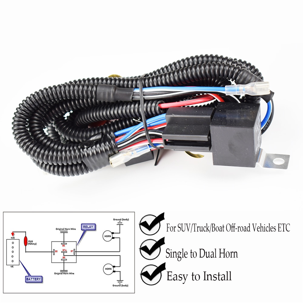 1 sæt elektrisk 12v universal bilhorn ledningsnettet relæ sæt til auto van truck gittermontering blast tone horn