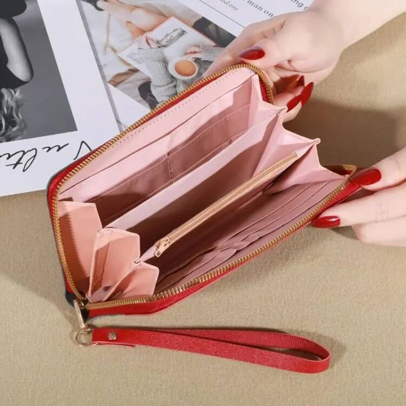 Glitter Shining Wallet Long Women's Zipper Wallet - Korean Splicing, Color Contrast, Tassel, and Rivet Details