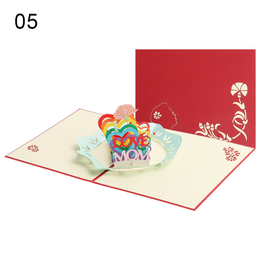 1PC 3D Flower Pop-Up Greeting Card Flora for Birthday Mother Father's Day Graduation Wedding Anniversary Blessing Supplies: Style1-5